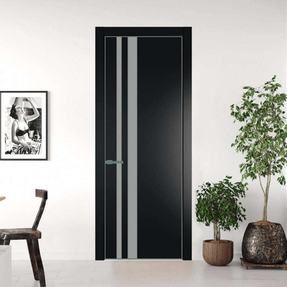 Межкомнатная дверь ProfilDoors 20 PA Блэк с профилем Зеленый воск с стеклом  монохром серый