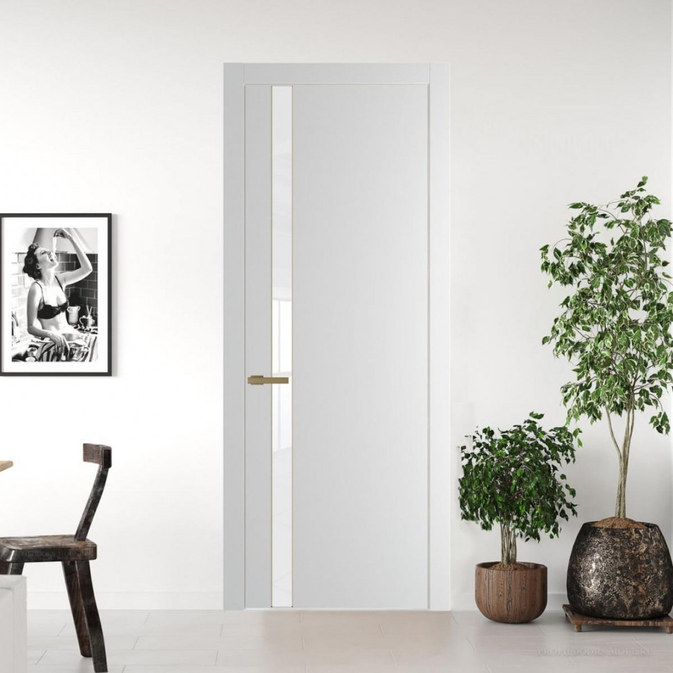 Межкомнатная дверь ProfilDoors 18 PW Крем Вайт Лак классик молдинг Золото