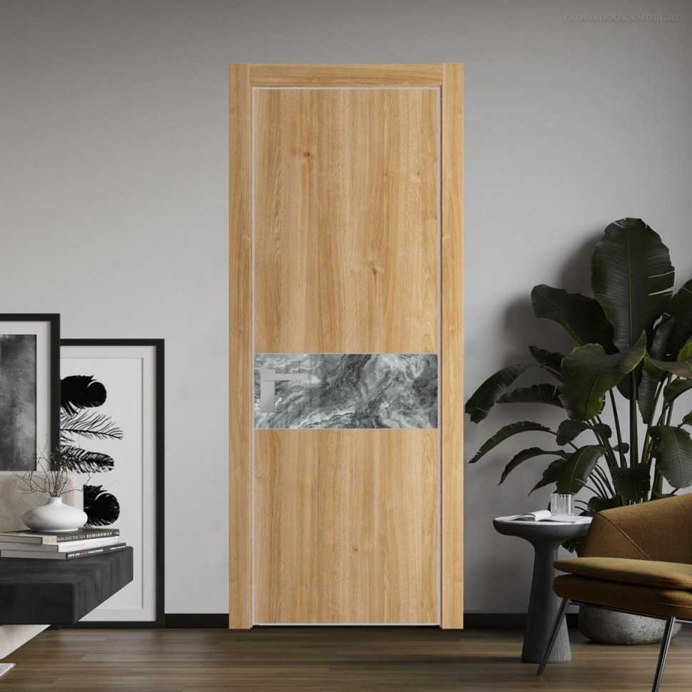Межкомнатная дверь ProfilDoors 17 NE Дуб Карамель с кромкой Матовая с стекляной вставкой атриум серебро