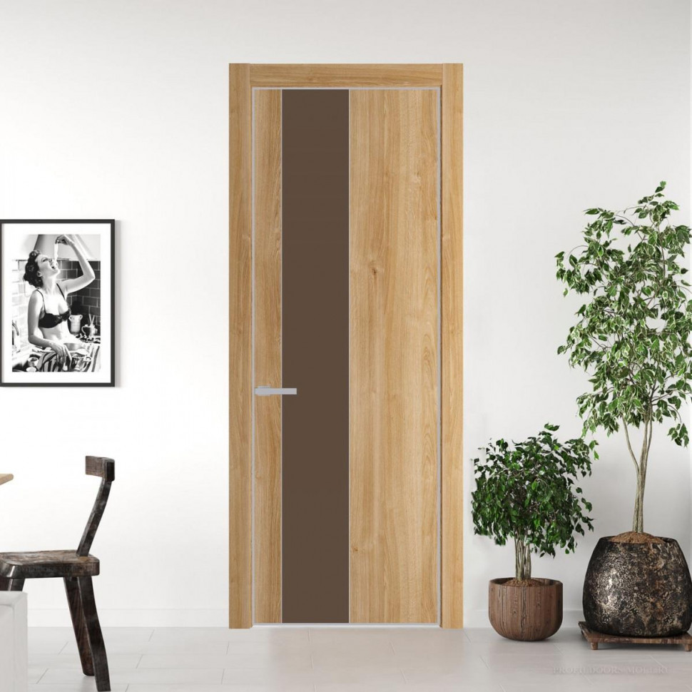 Межкомнатная дверь ProfilDoors 19 NE Дуб Карамель с кромкой Матовая с стекляной вставкой монохром гляссе