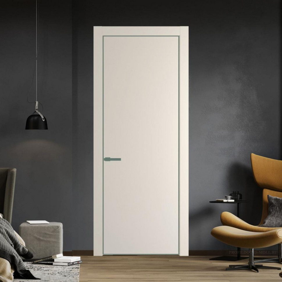 Межкомнатная дверь ProfilDoors 1 PA Кремовая Магнолия с профилем Зеленый воск