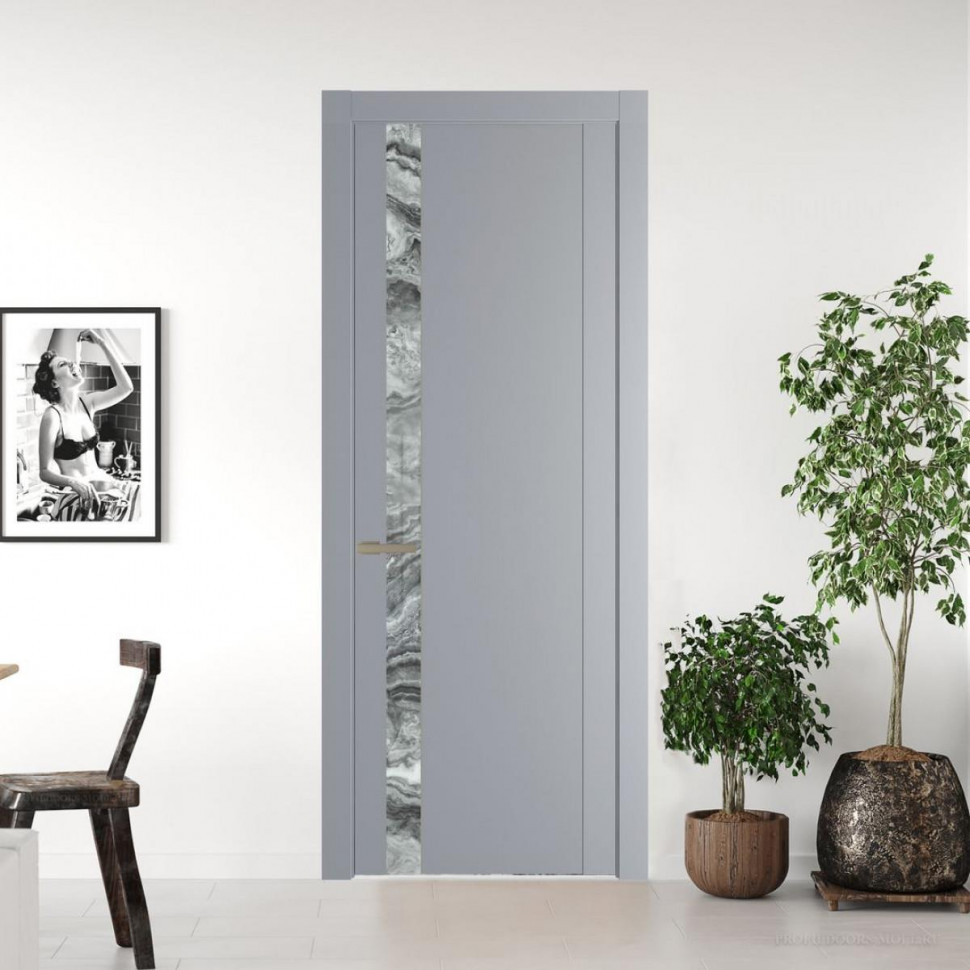 Межкомнатная дверь ProfilDoors 1.2P Смоки Атриум серебро молдинг Никель матовый