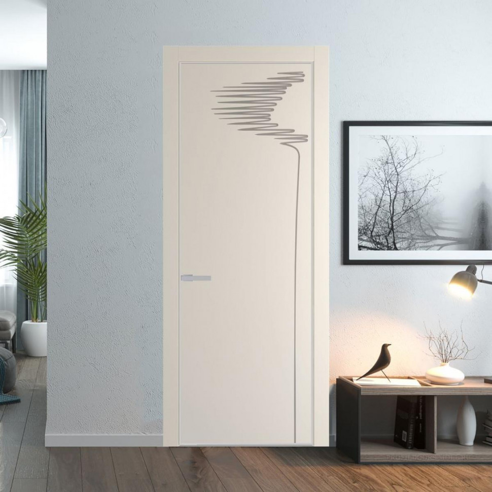 Межкомнатная дверь ProfilDoors 25 PE с фрезерованным рисунком Кремовая Магнолия с алюминиевой кромкой Матовая