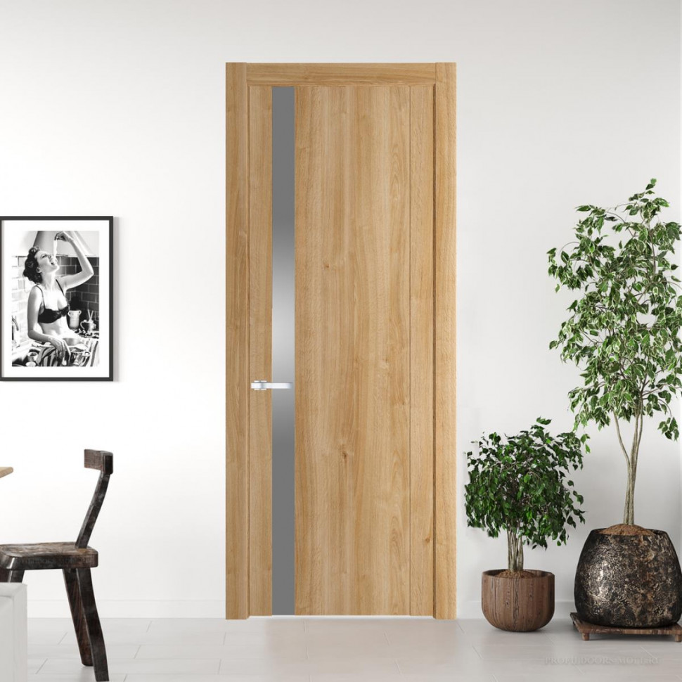 Межкомнатная дверь ProfilDoors 1.2 N Дуб Карамель с вставкой стекла серебро матлак