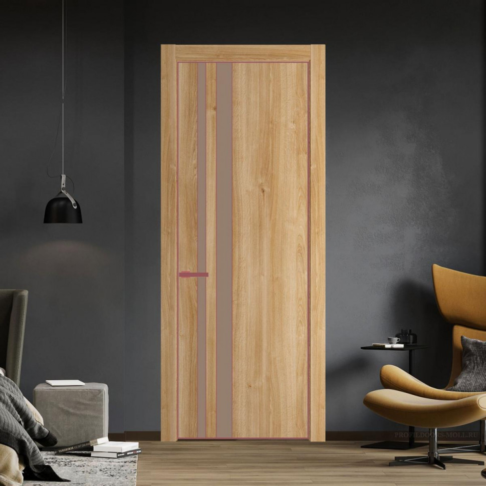 Межкомнатная дверь ProfilDoors 20 NE Дуб Карамель с кромкой Красный антрацит с стекляной вставкой монохром капучино