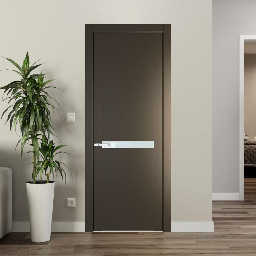 Межкомнатная дверь ProfilDoors 1.4P Перламутр бронза Lacobel Белый лак молдинг Серебро