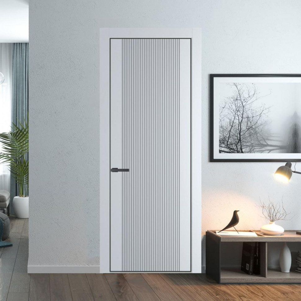 Межкомнатная дверь ProfilDoors 37 PE с фрезерованным рисунком Вайт с алюминиевой кромкой Серая Ночь