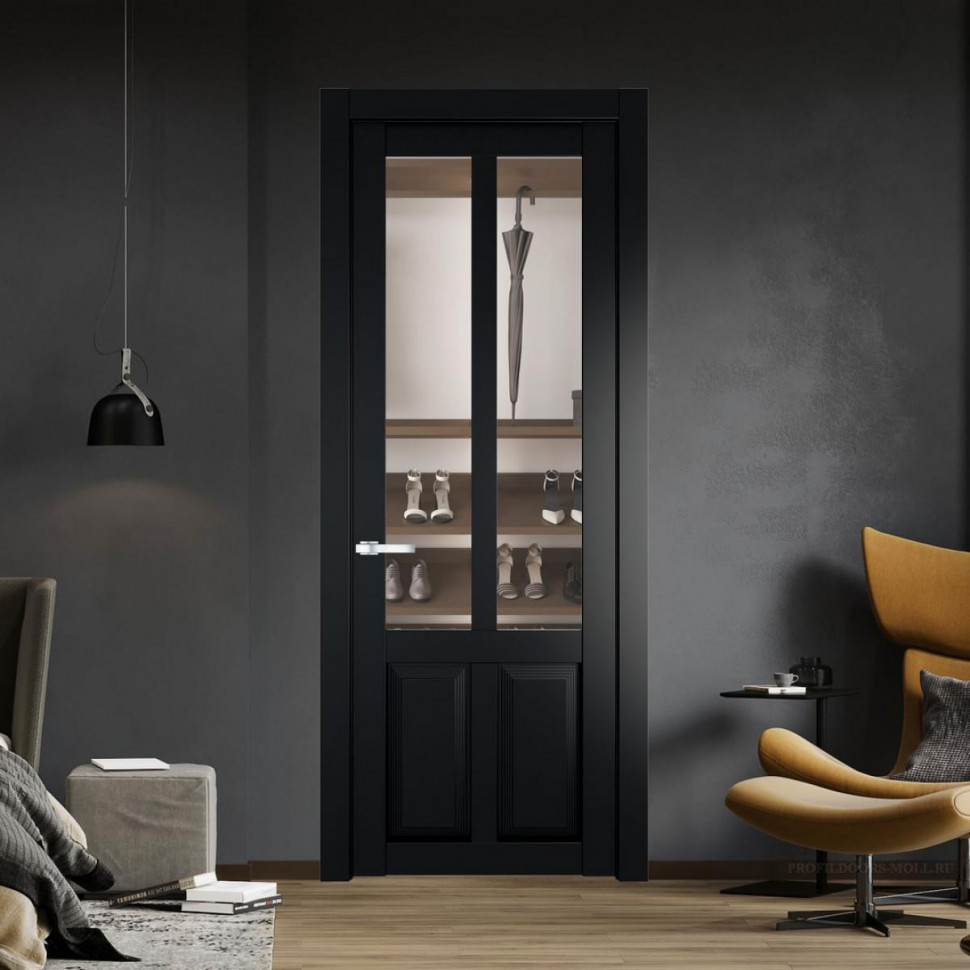 Межкомнатная дверь ProfilDoors 2.8.2 PD цвет Блэк вставка Прозрачное