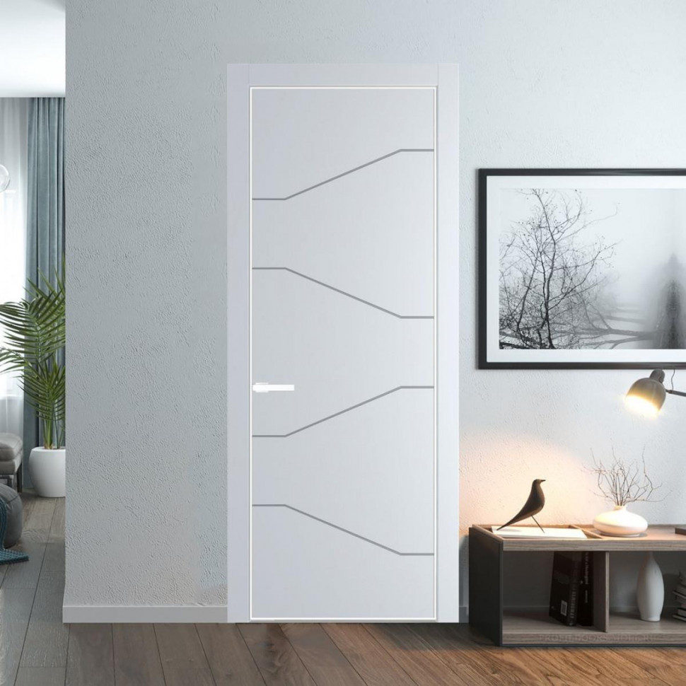 Межкомнатная дверь ProfilDoors 2 PE с фрезерованным рисунком Вайт с алюминиевой кромкой Вайт