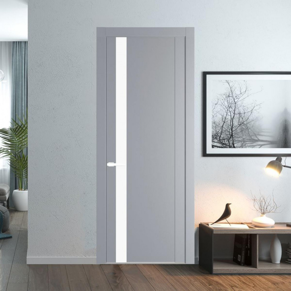 Межкомнатная дверь ProfilDoors 1.2P Смоки Монохром белый просветленный молдинг Вайт