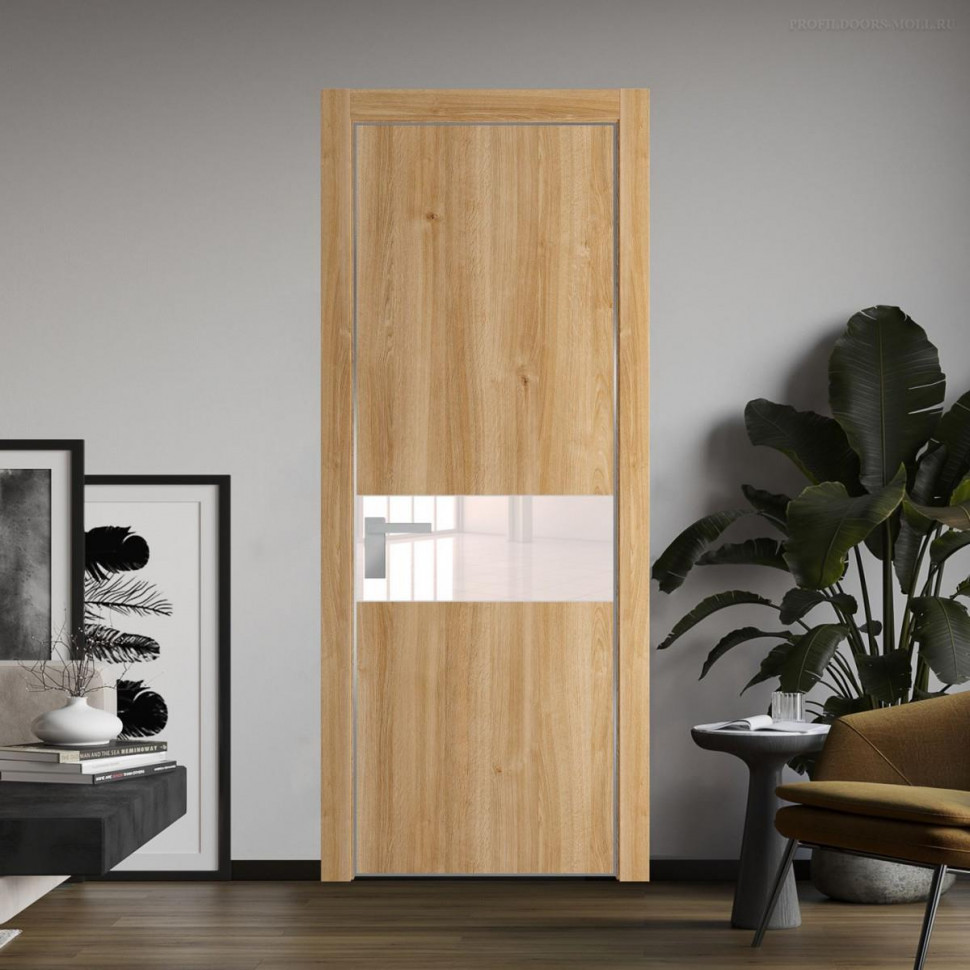 Межкомнатная дверь ProfilDoors 17 NE Дуб Карамель с кромкой Серебро с стекляной вставкой перламутровый лак