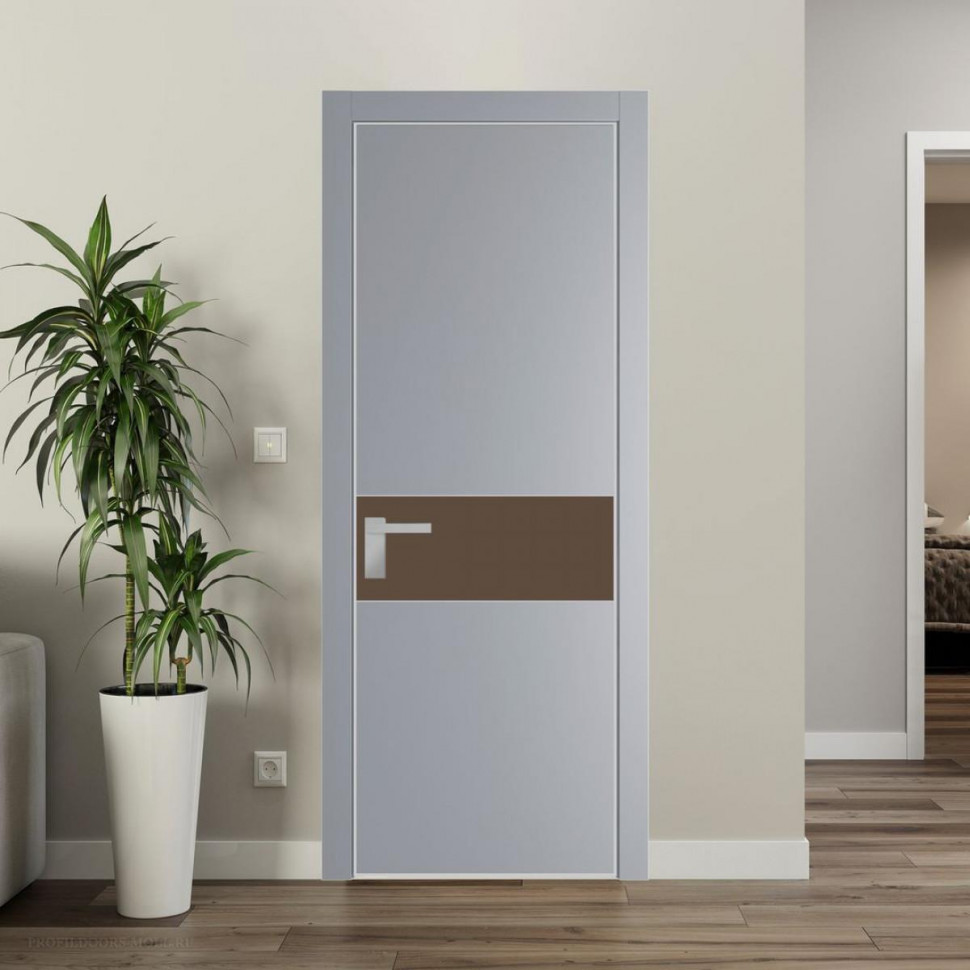 Межкомнатная дверь ProfilDoors 17 PE с вставкой из стекла монохром гляссе Смоки с алюминиевой кромкой Матовая