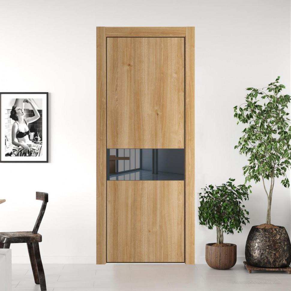 Межкомнатная дверь ProfilDoors 17NA Дуб Карамель профиль Деорэ вставка Зеркало Grey