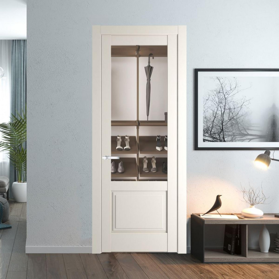 Межкомнатная дверь ProfilDoors 3.2.2 PD цвет Перламутр белый вставка Прозрачное
