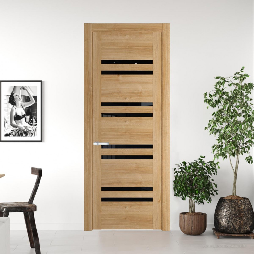 Межкомнатная дверь ProfilDoors 1.6 N Дуб Карамель с стеклом триплекс черным