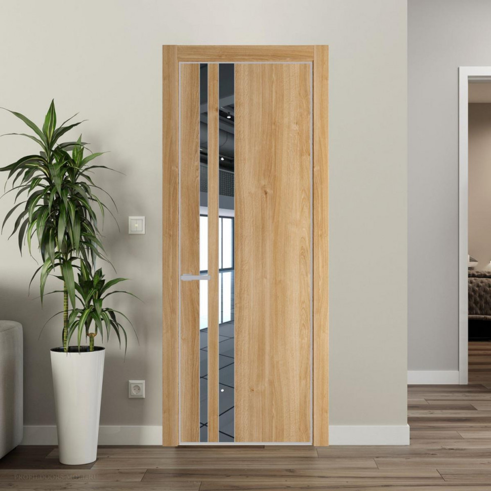 Межкомнатная дверь ProfilDoors 20 NE Дуб Карамель с кромкой Матовая с стекляной вставкой зеркало