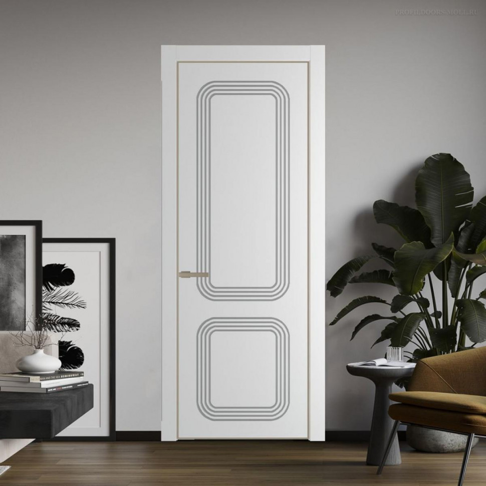 Межкомнатная дверь ProfilDoors 35 PE с фрезерованным рисунком Крем Вайт с алюминиевой кромкой Никель