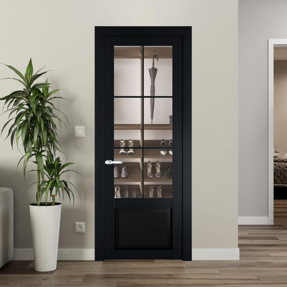 Межкомнатная дверь ProfilDoors 2.2.2 (р.6) PD цвет Блэк вставка Прозрачное