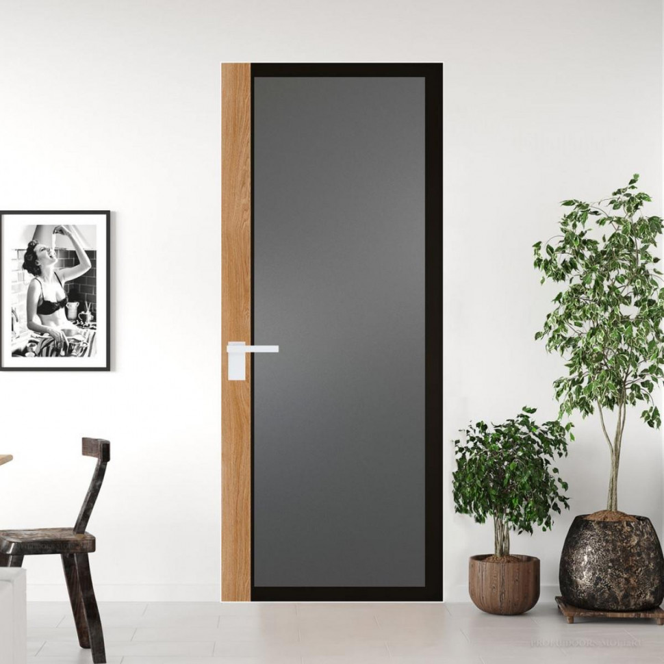 Межкомнатная дверь ProfilDoors 6 AGK цвет Мателюкс графит черный прокрас вставка Дуб Карамель кромка Вайт
