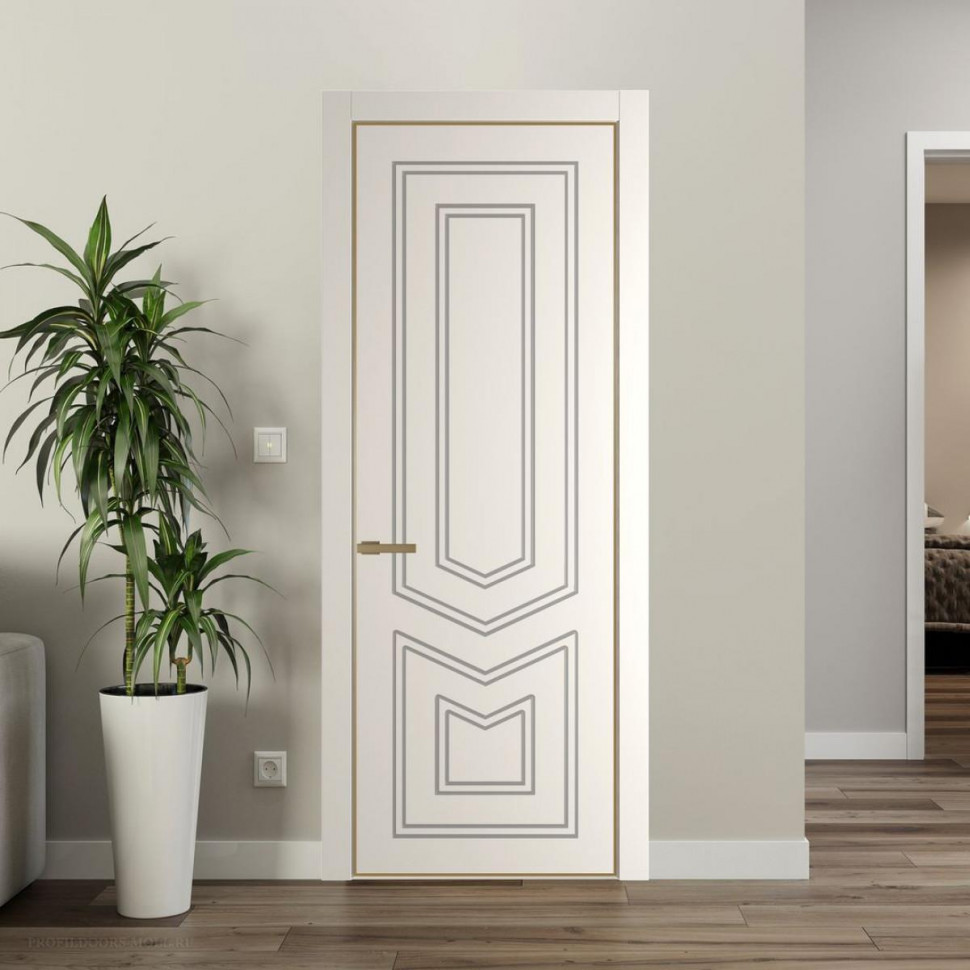 Межкомнатная дверь ProfilDoors 29 PE с фрезерованным рисунком Перламутр белый с алюминиевой кромкой Золото