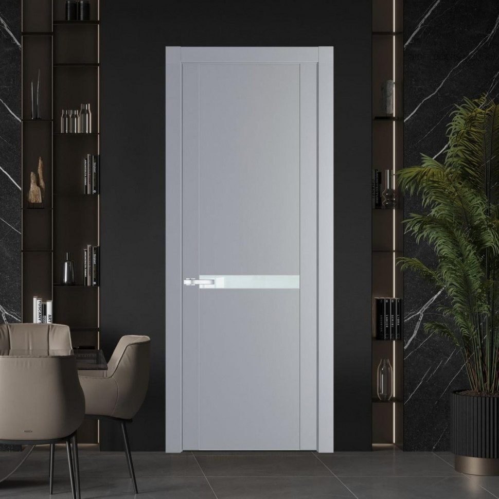 Межкомнатная дверь ProfilDoors 1.4P Смоки Lacobel Белый лак молдинг Серебро