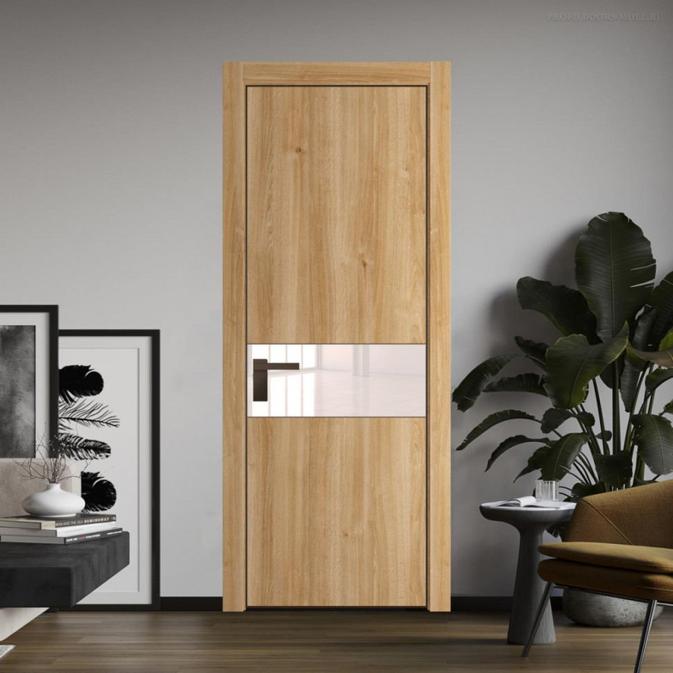 Межкомнатная дверь ProfilDoors 17NA Дуб Карамель профиль Деорэ вставка Lacobel Перламутровый лак