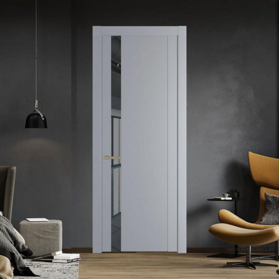 Межкомнатная дверь ProfilDoors 1.2P Смоки Зеркало Grey молдинг Никель матовый
