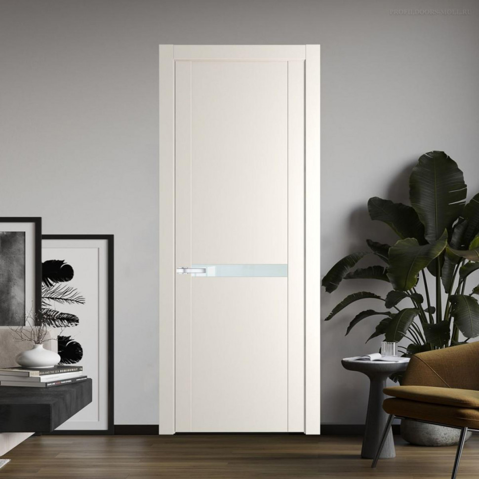Межкомнатная дверь ProfilDoors 1.4P Перламутр белый Lacobel Белый лак молдинг Серебро