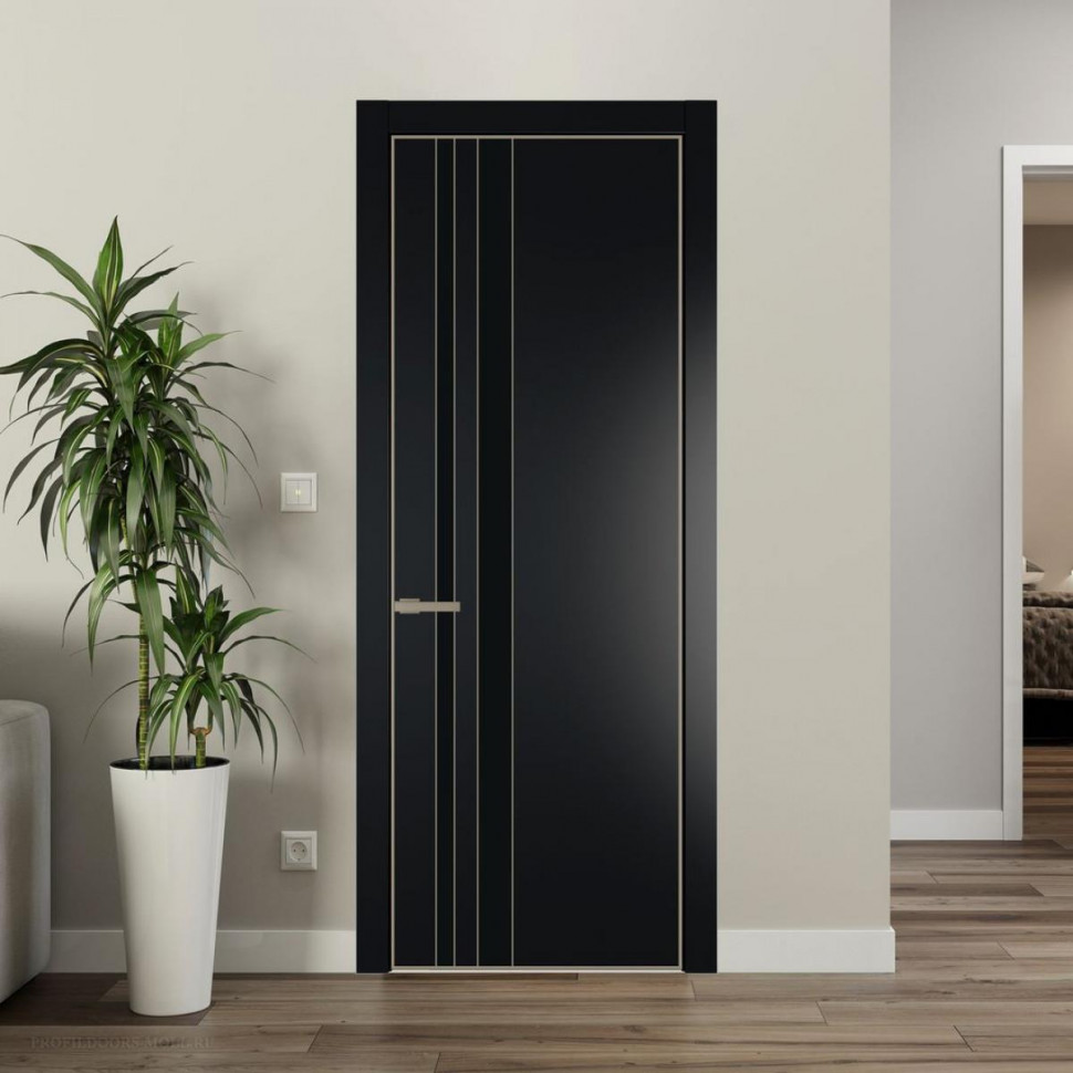 Межкомнатная дверь ProfilDoors 20 PA Блэк с профилем Никель с стеклом  монохром черный