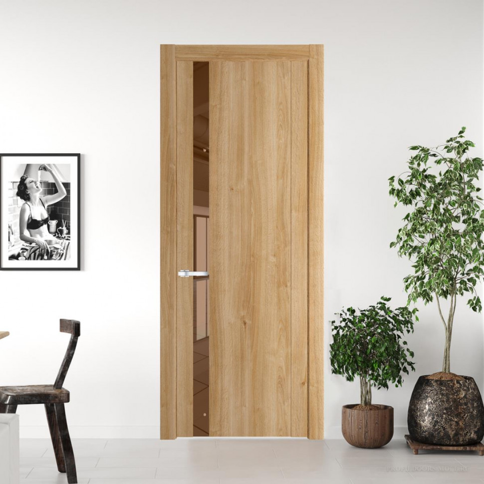 Межкомнатная дверь ProfilDoors 1.2 N Дуб Карамель с вставкой стекла зеркало bronze