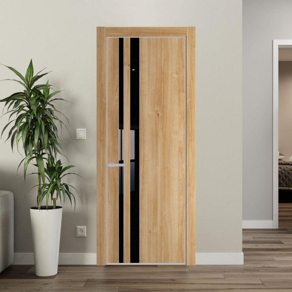 Межкомнатная дверь ProfilDoors 20 NE Дуб Карамель с кромкой Матовая с стекляной вставкой черный лак