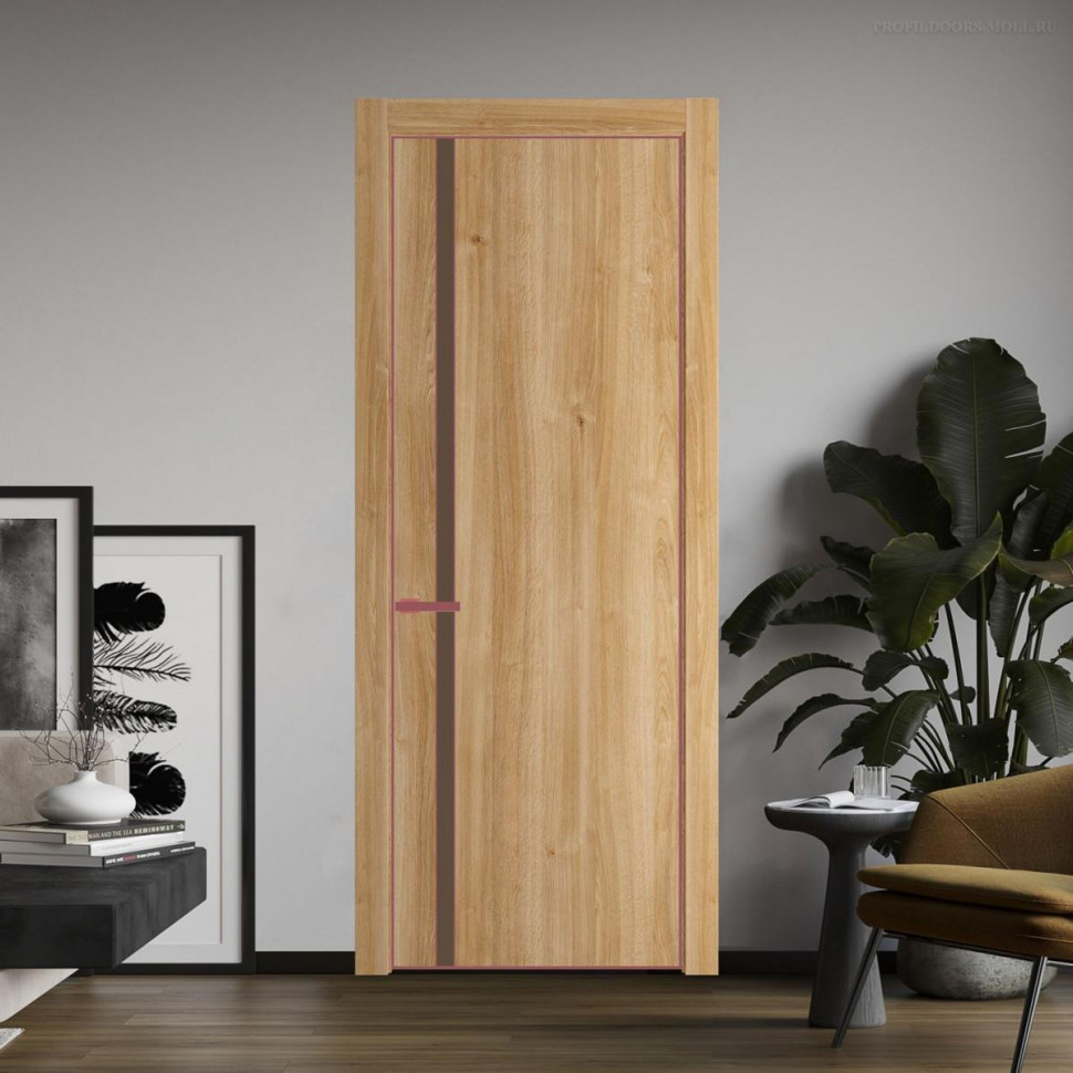 Межкомнатная дверь ProfilDoors 21 NE Дуб Карамель с кромкой Красный антрацит с стекляной вставкой монохром гляссе