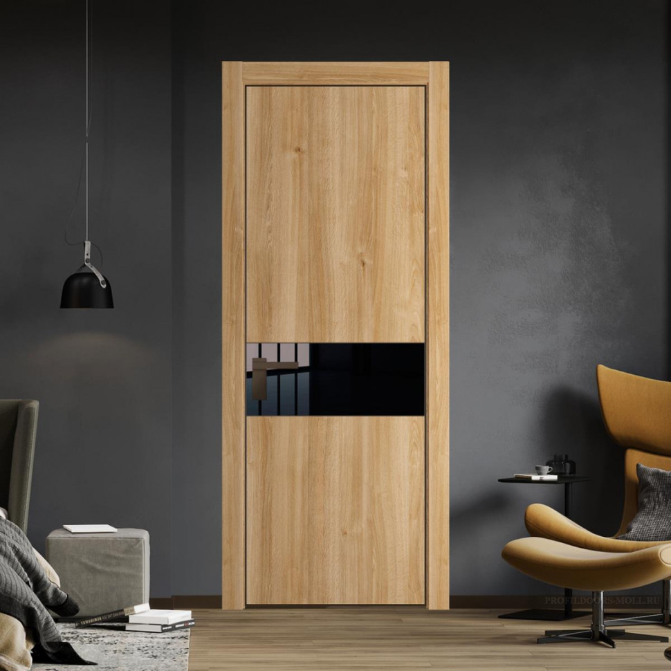 Межкомнатная дверь ProfilDoors 17NA Дуб Карамель профиль Деорэ вставка Lacobel Черный лак