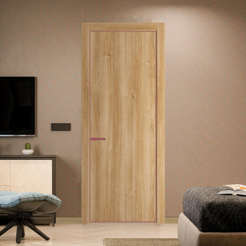 Межкомнатная дверь ProfilDoors 1NA Дуб Карамель профиль Красный антрацит вставка Глухая