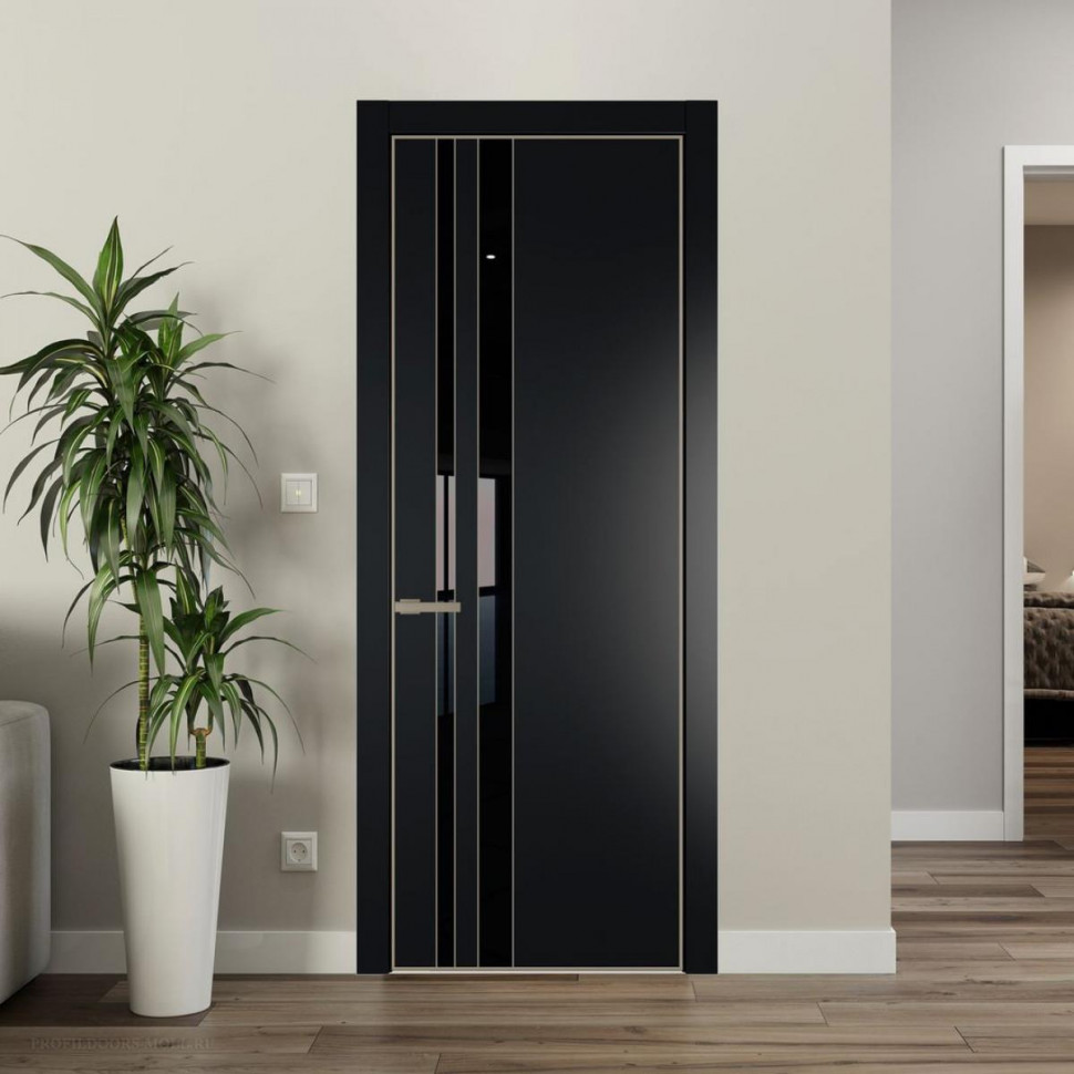 Межкомнатная дверь ProfilDoors 20 PA Блэк с профилем Никель с стеклом Lacobel Черный лак