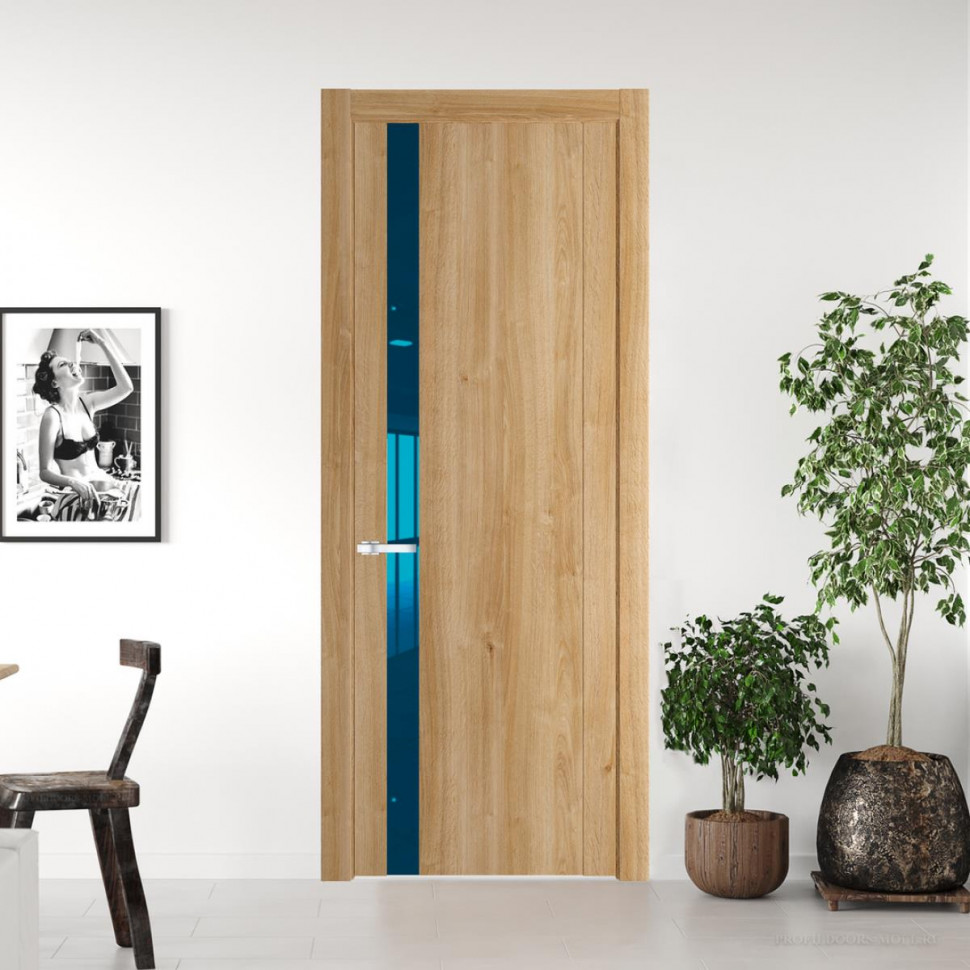 Межкомнатная дверь ProfilDoors 1.2 N Дуб Карамель с вставкой стекла зеркало blue