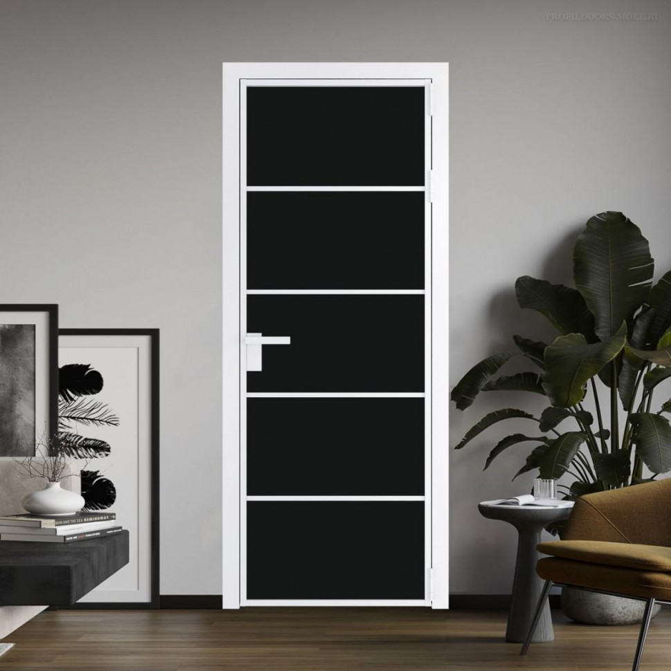 Межкомнатная дверь ProfilDoors 14 AG стекло Монохром черный триплекс цвет профиля Вайт