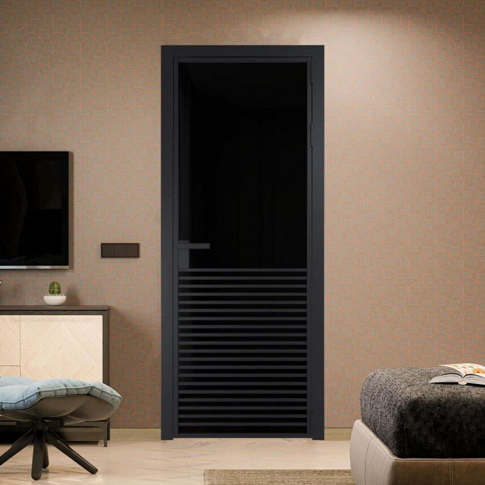 Межкомнатная дверь ProfilDoors 16 AG стекло Триплекс черный цвет профиля Черный матовый