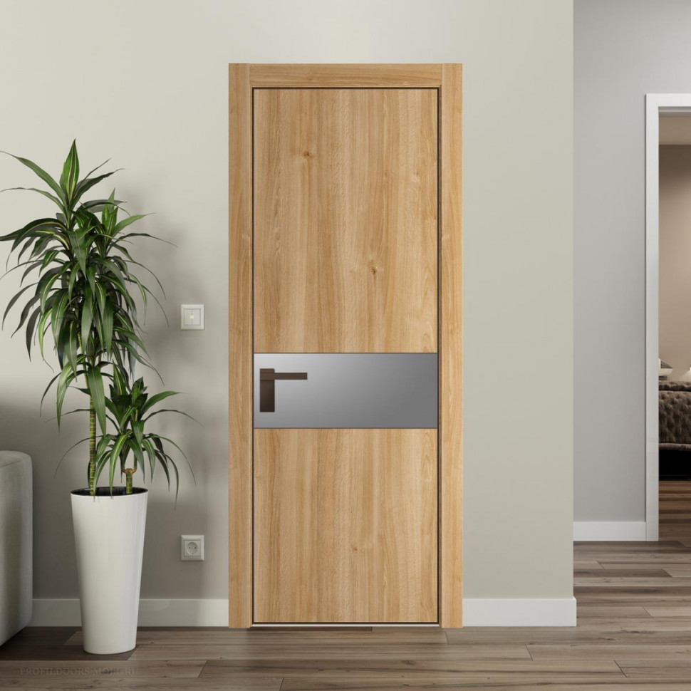 Межкомнатная дверь ProfilDoors 17NA Дуб Карамель профиль Деорэ вставка Lacobel Серебряный лак