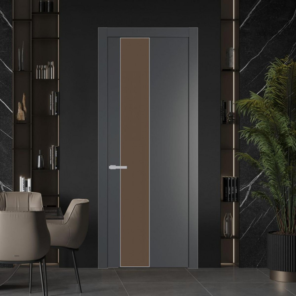 Межкомнатная дверь ProfilDoors 19 PW Графит Монохром гляссе молдинг Серебро