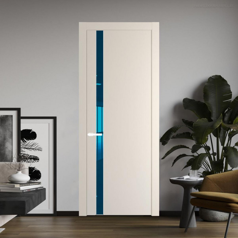 Межкомнатная дверь ProfilDoors 18 PW Кремовая Магнолия Зеркало Blue молдинг Вайт