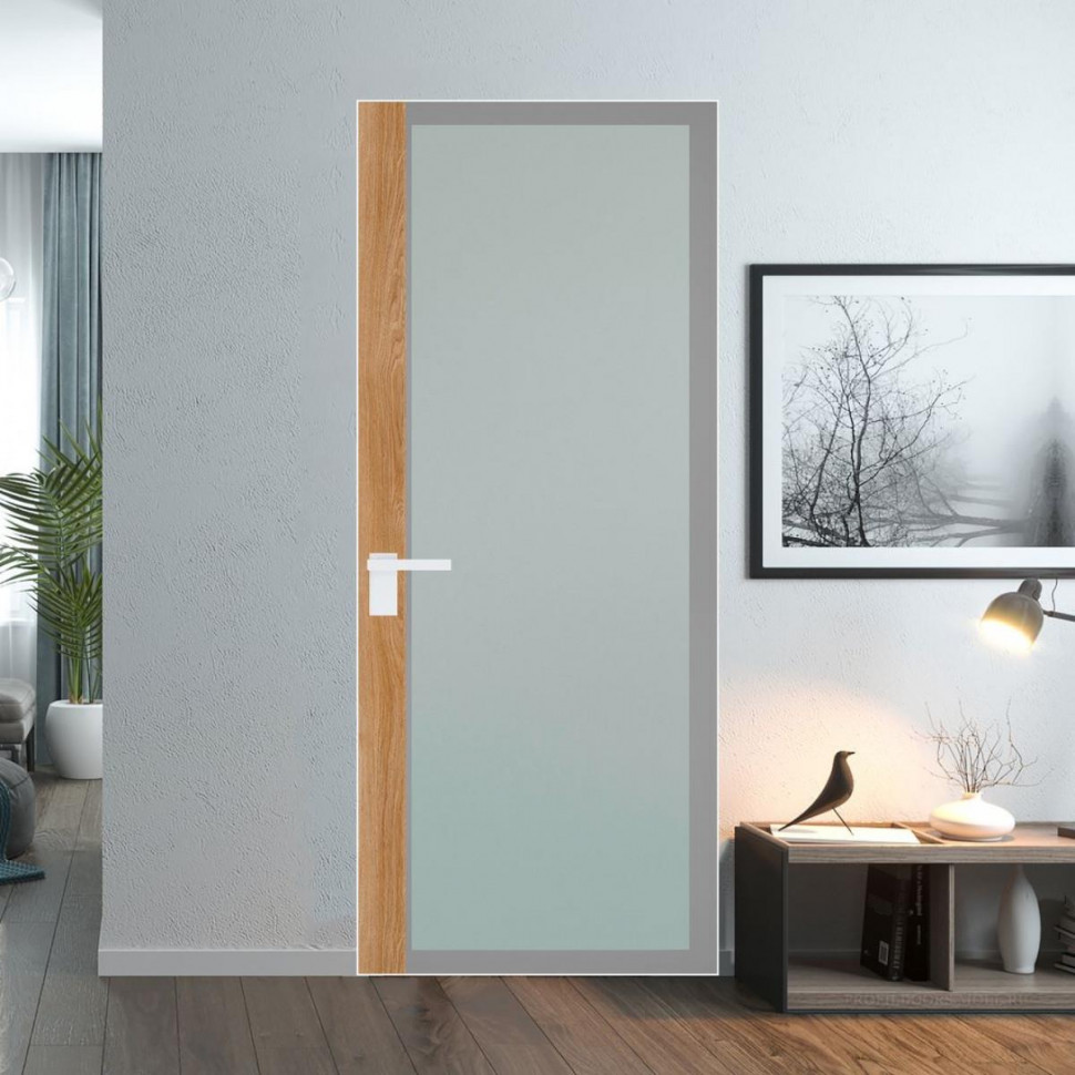 Межкомнатная дверь ProfilDoors 6 AGK цвет Мателюкс серый прокрас вставка Дуб Карамель кромка Вайт