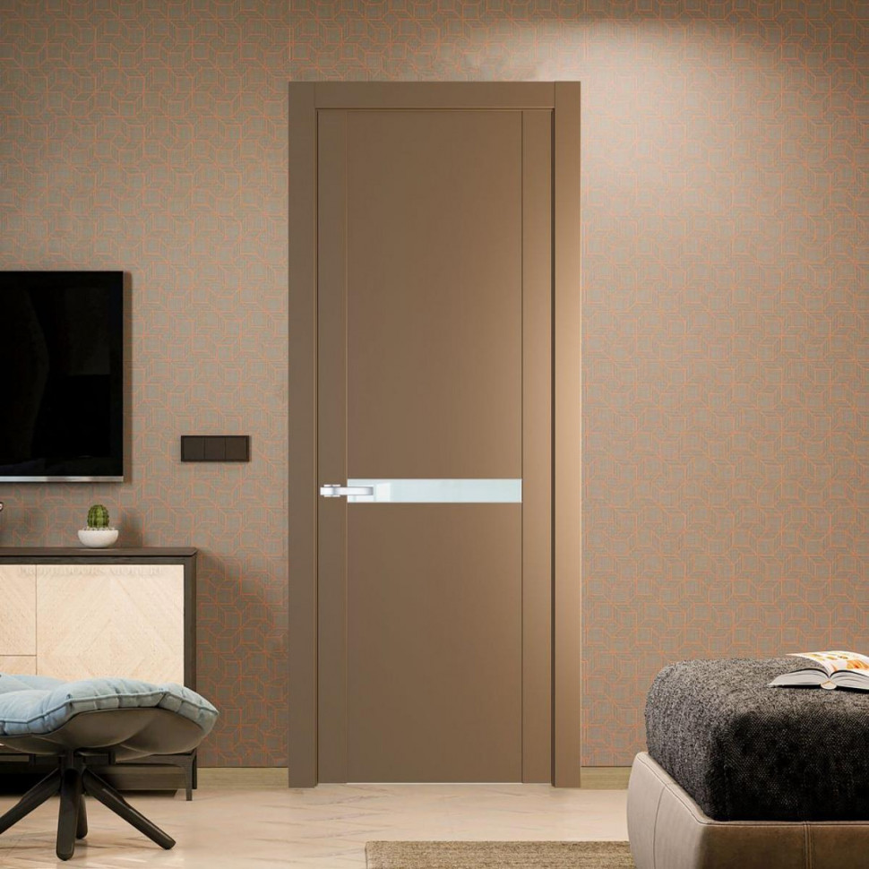 Межкомнатная дверь ProfilDoors 1.4P Перламутр золото Lacobel Белый лак молдинг Серебро