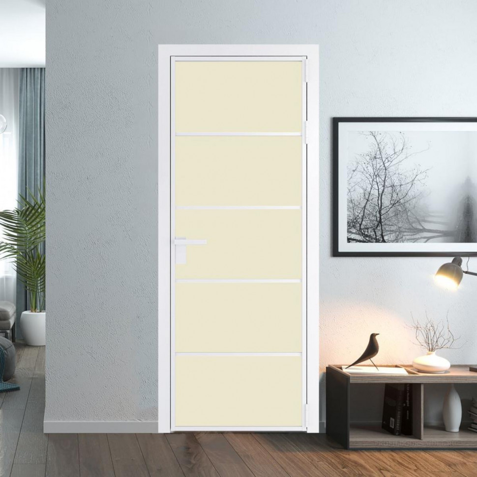 Межкомнатная дверь ProfilDoors 14 AG стекло Монохром жемчуг триплекс цвет профиля Вайт