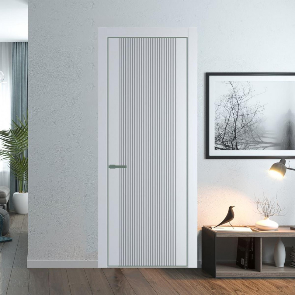 Межкомнатная дверь ProfilDoors 37 PE с фрезерованным рисунком Вайт с алюминиевой кромкой Зеленый воск