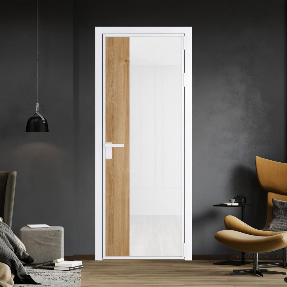 Межкомнатная дверь ProfilDoors 7 AG стекло Триплекс белый цвет профиля Вайт вставка Дуб Карамель