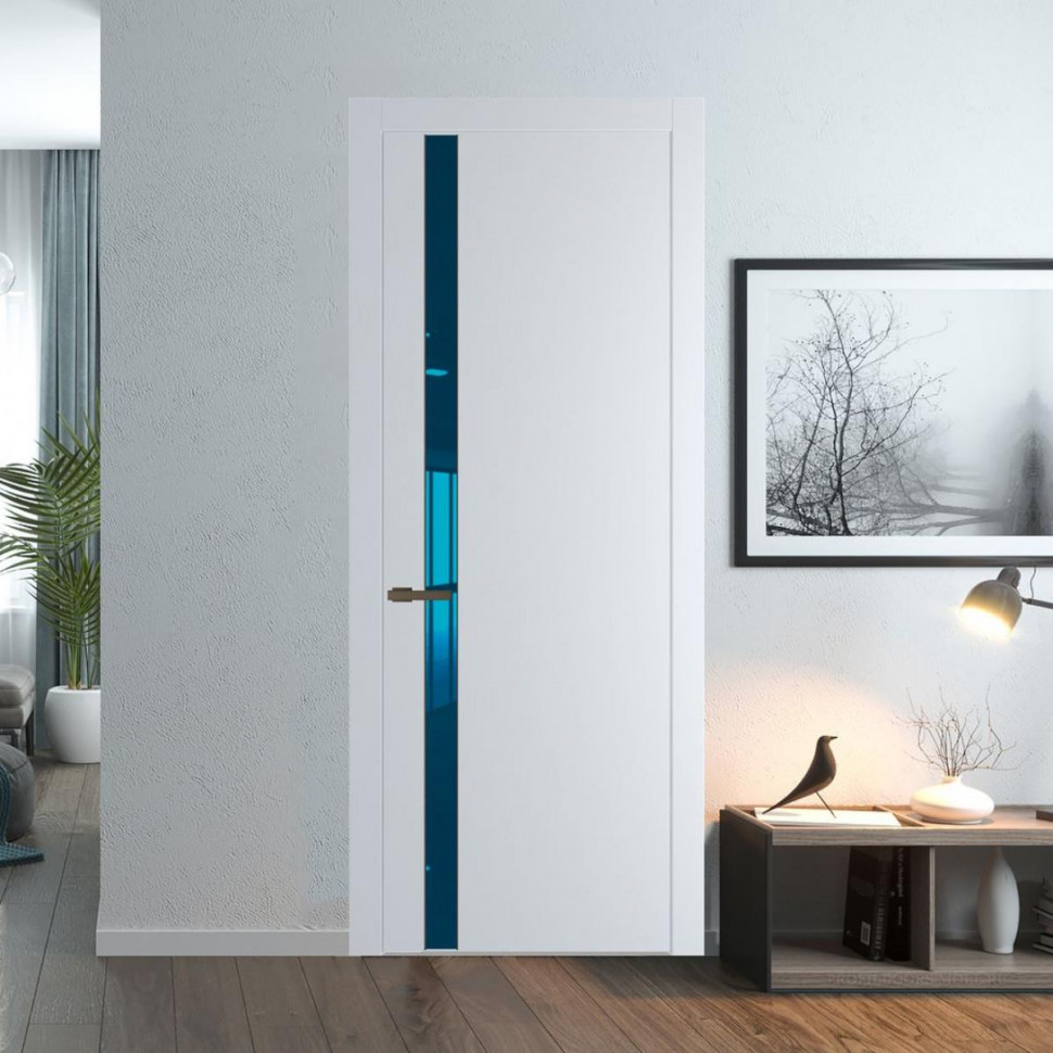 Межкомнатная дверь ProfilDoors 18 PW Вайт Зеркало Blue молдинг Деорэ
