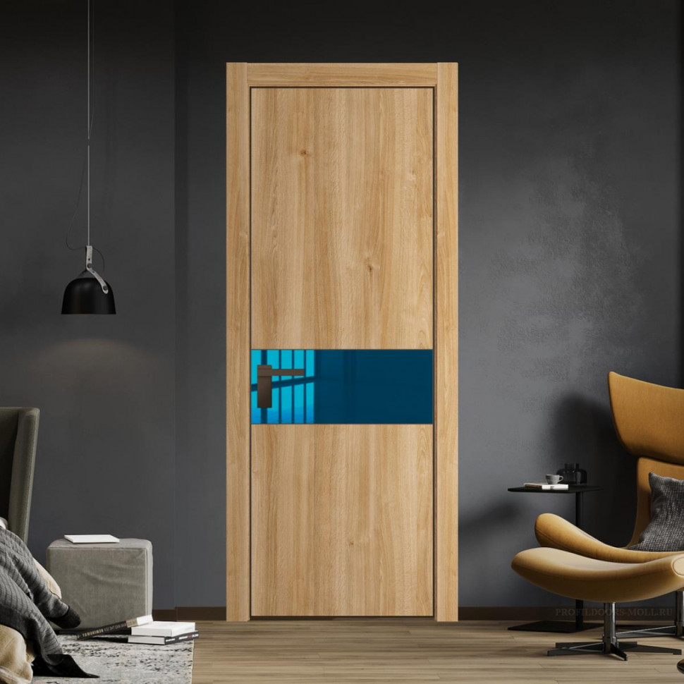 Межкомнатная дверь ProfilDoors 17NA Дуб Карамель профиль Деорэ вставка Зеркало Blue