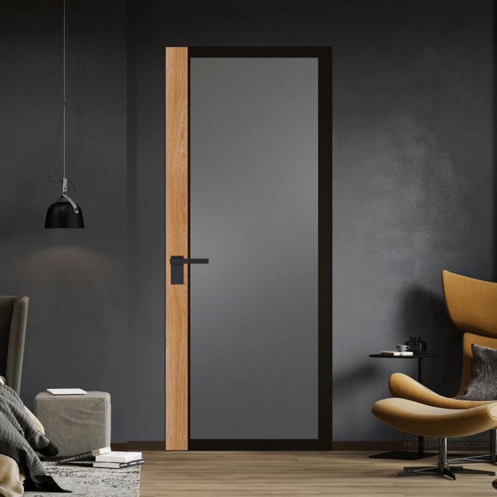 Межкомнатная дверь ProfilDoors 6 AGK цвет Мателюкс графит черный прокрас вставка Дуб Карамель кромка Черный матовый