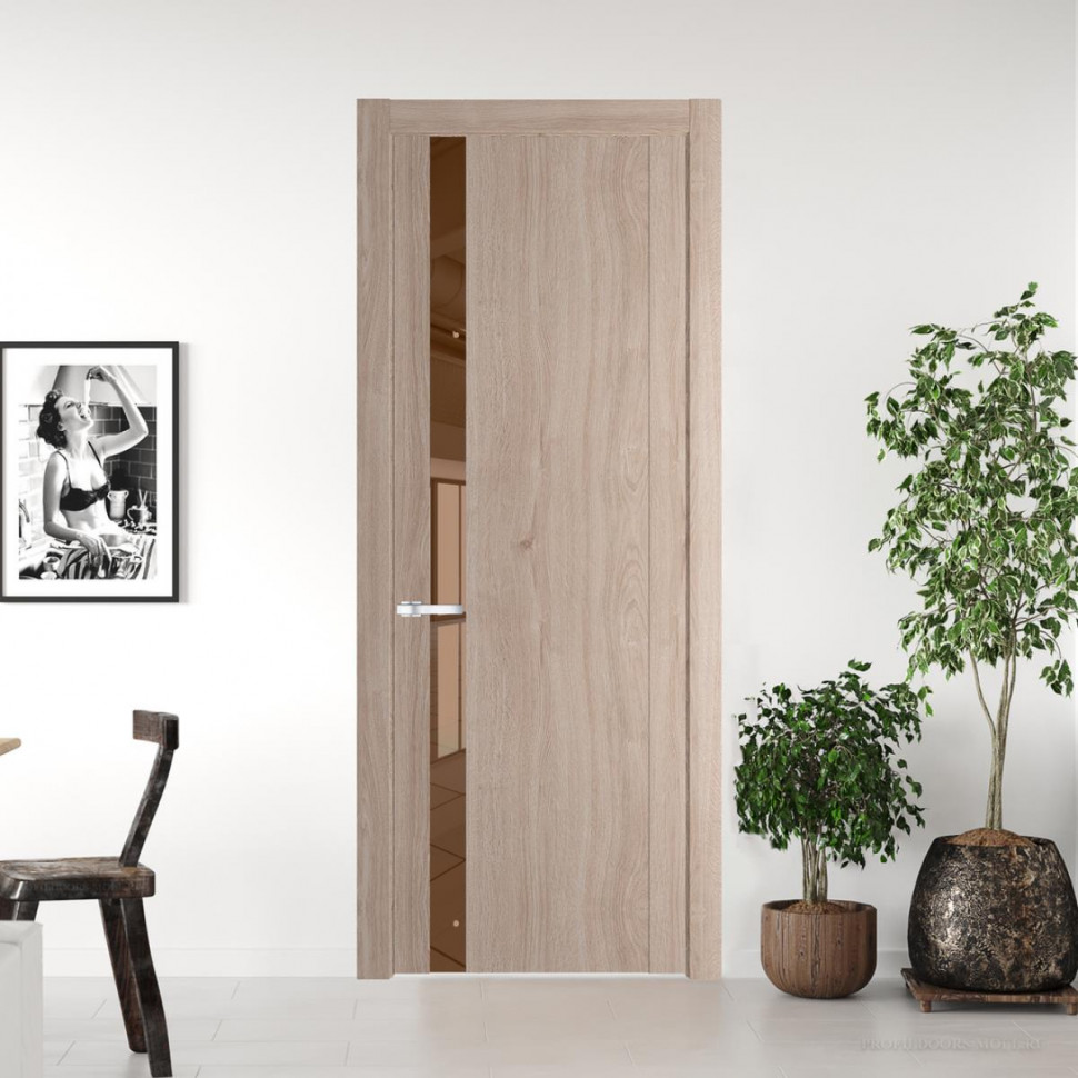 Межкомнатная дверь ProfilDoors 1.2 N Дуб Сонома с вставкой стекла зеркало bronze